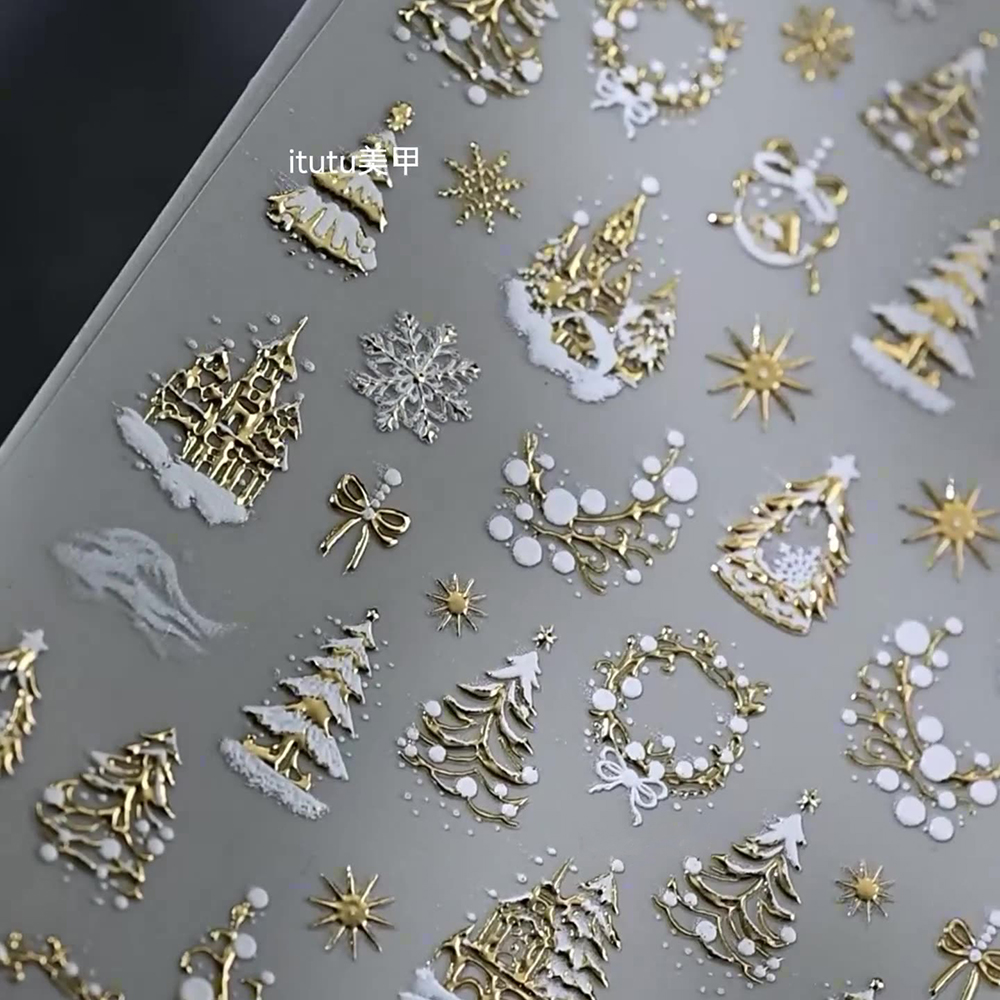 1pc 5D Oro Neve Albero di Nata - Nail Art Xmas Stickers recensione e prezzo